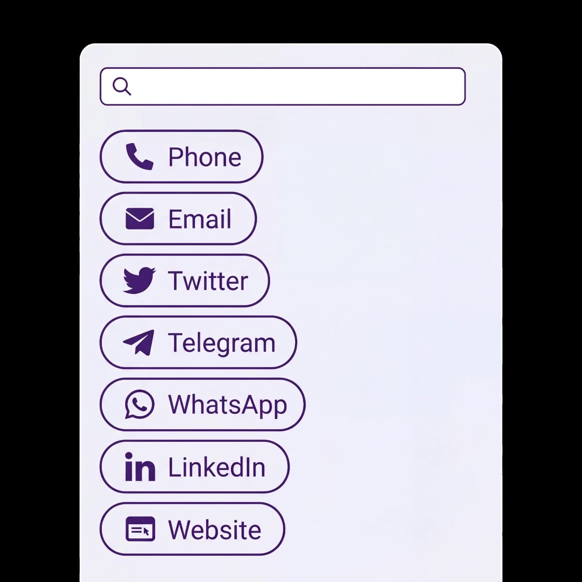 All contact channels accessible from one digital card — phone, email, WhatsApp, LinkedIn, website
