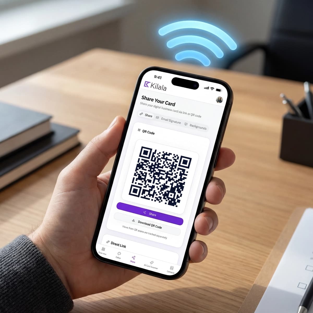 Sharing Kilala digital business card via QR code on iPhone