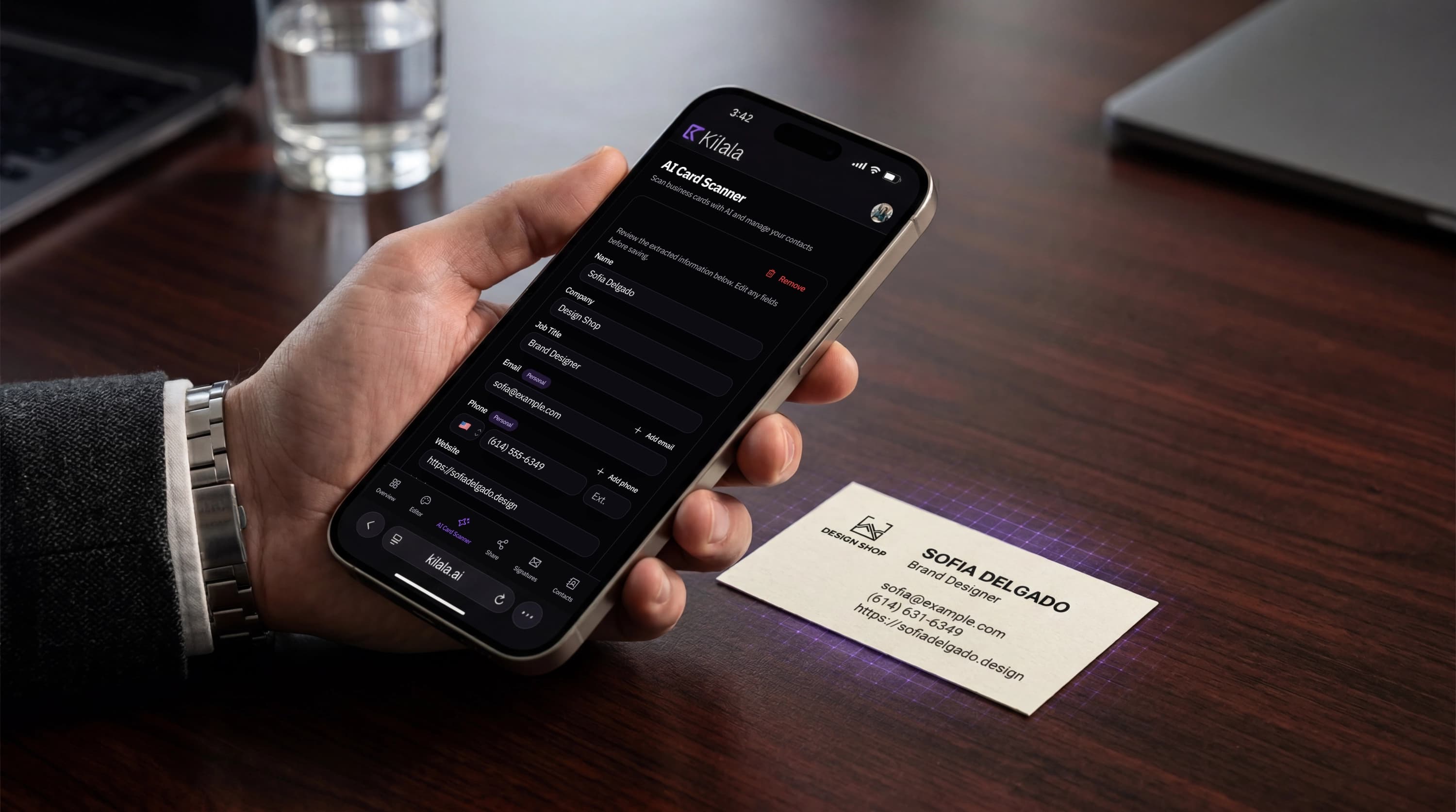 AI Scanner scanning a business card