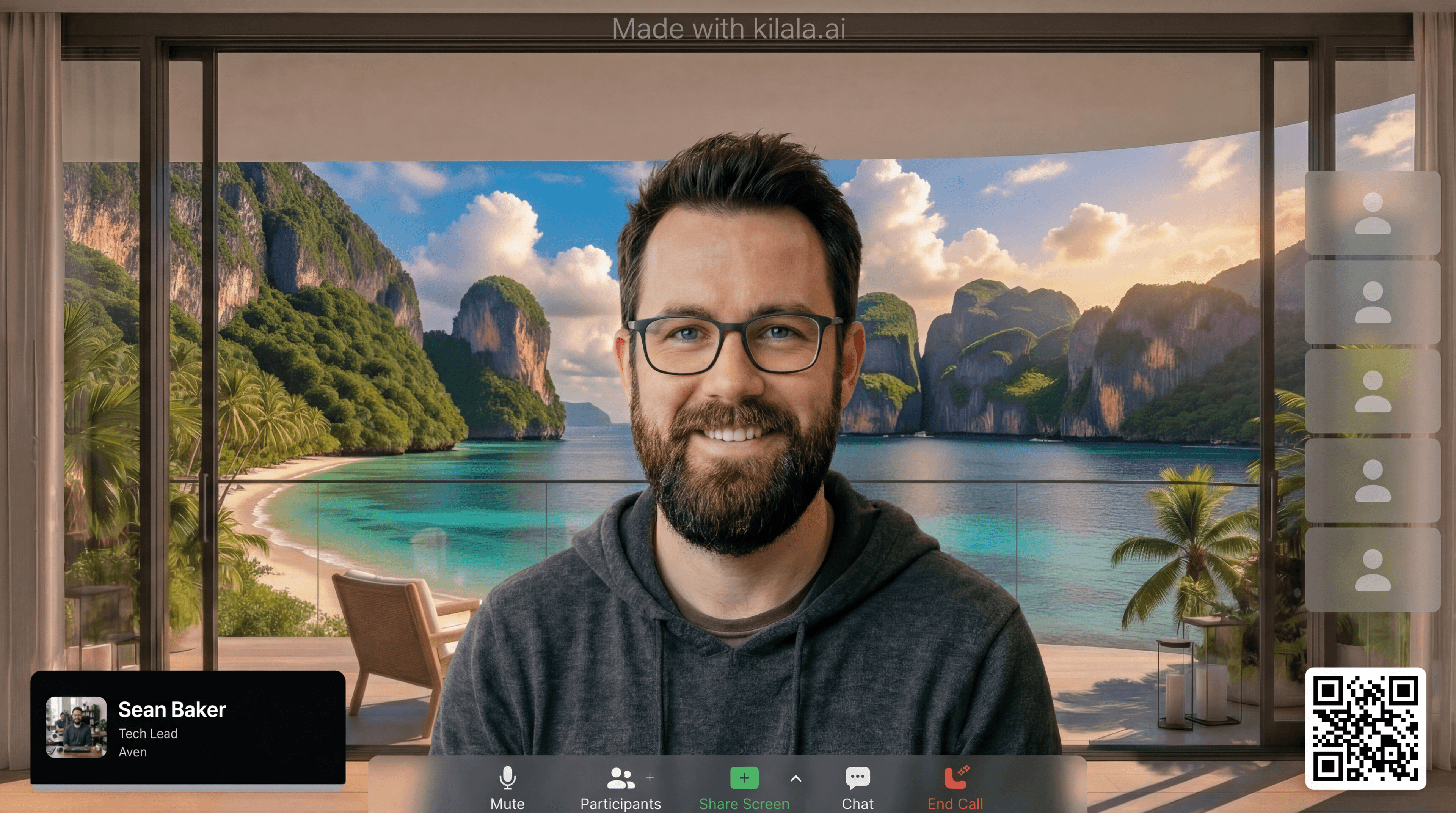 Branded Zoom virtual background with name and QR code