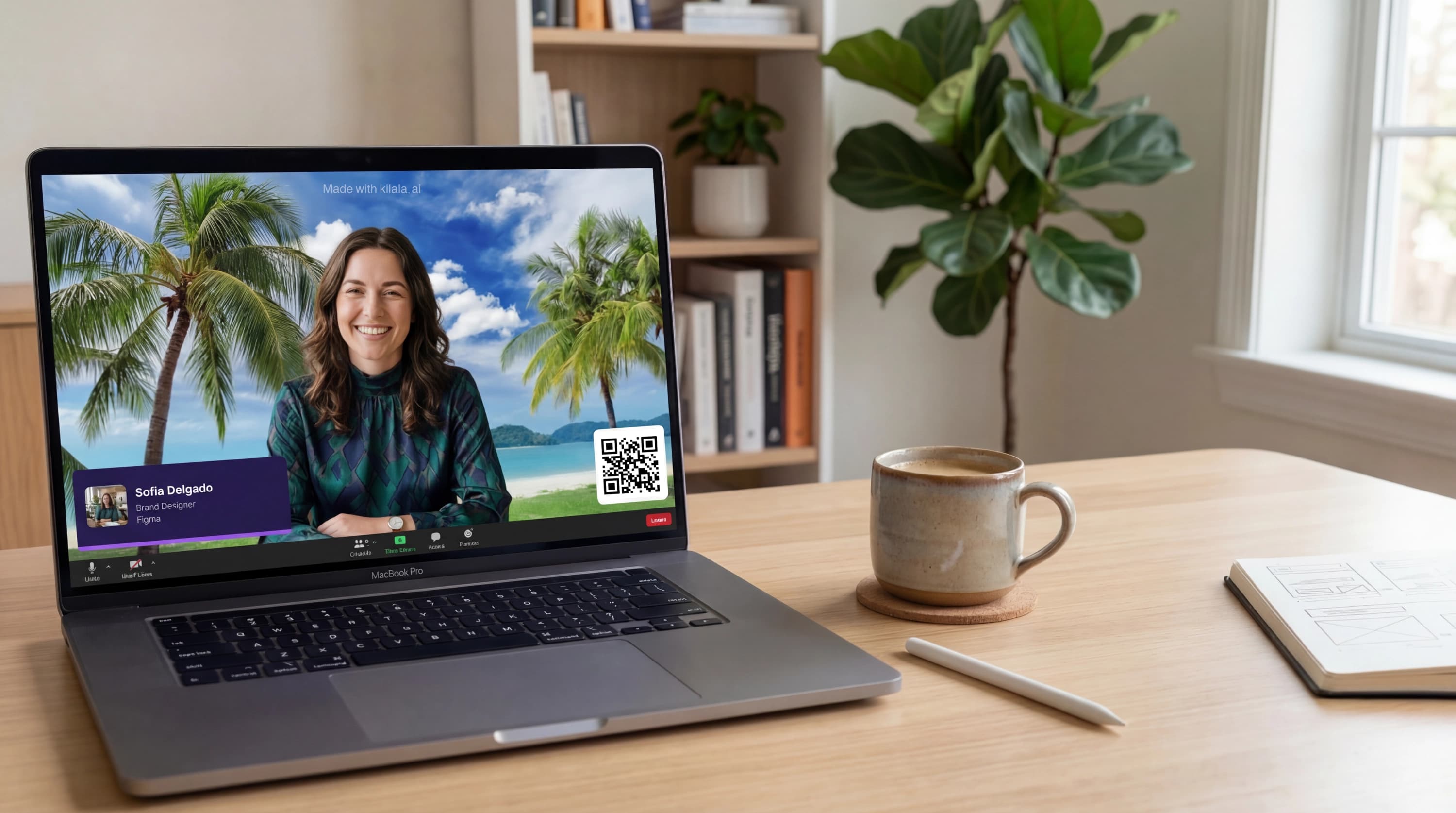 Virtual background shown in a Zoom-like meeting window